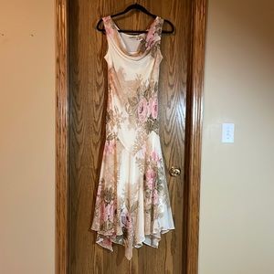 Newport News summer ecru peach rose flowy handkerchief skirt dress size 12